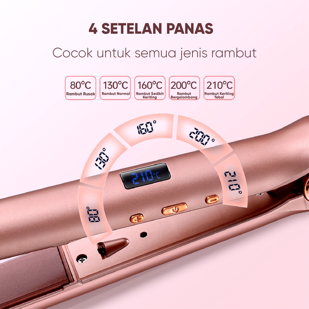 BOMIDI Hair Straightener HS1  Catokan Rambut 2 IN 1 Negative Ions Pink  Pelurus Rambut Curly Hair Straightener Catokan Lurus