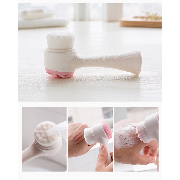 Sikat Pembersih Cuci Muka 2 Sisi Facial Brush 2in1 Sikat Pijat AB15  Wajah Silicone Brush