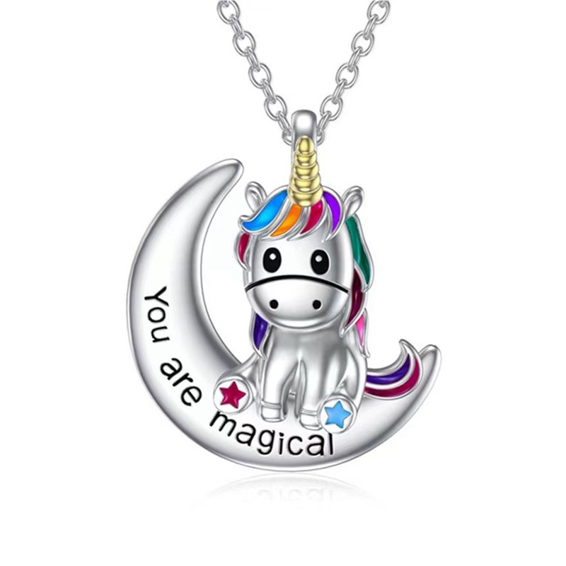 Baru925 Sterling Silver Woman's Stylish Personality Necklace Kalung Berlian Mewah Kalung Unicorn Kristal