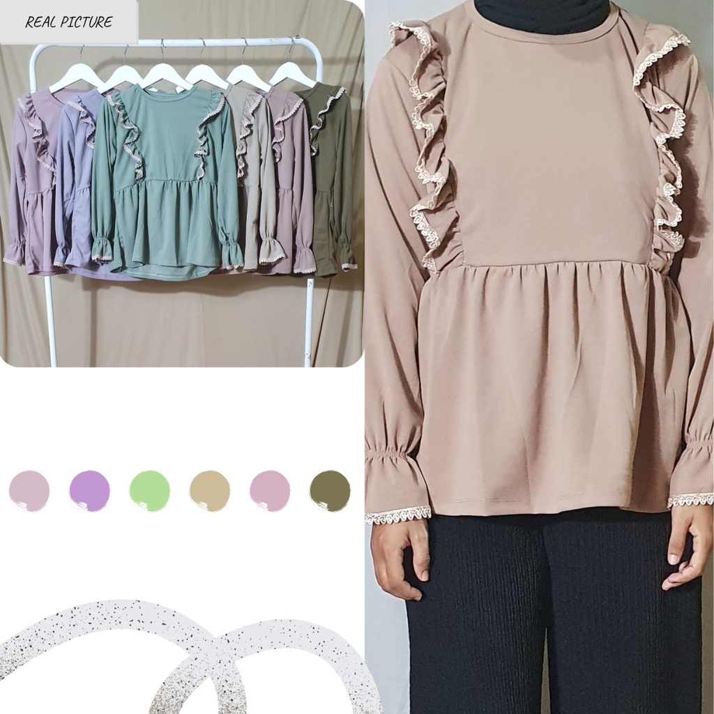 Dailythings Blouse JUMBO Renda Sarah Ukuran Fit L sampai XXL  LD 104cm Pb 65cm