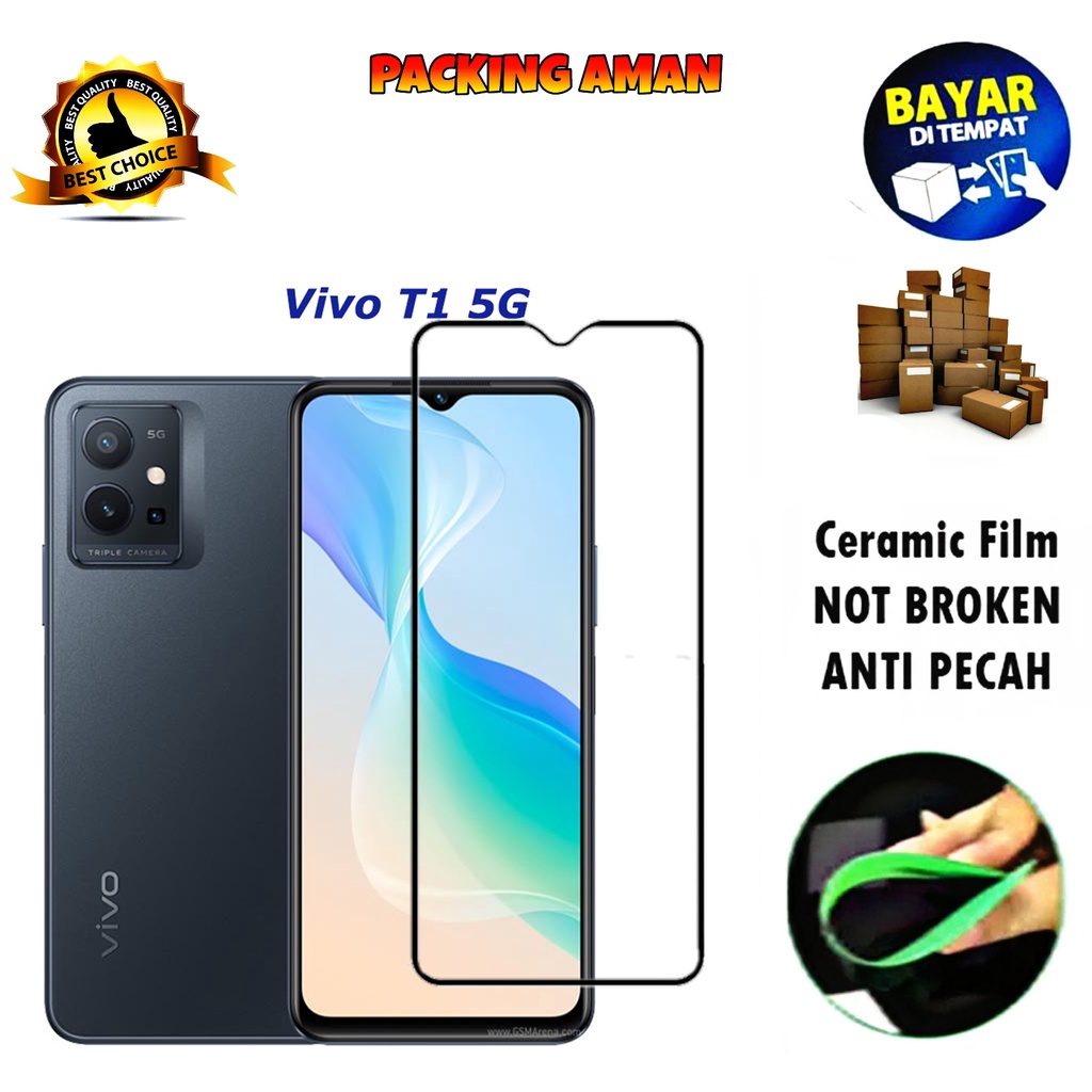 Tempered Glass Vivo T1 5G FULL COVER FULL SCREEN Ceramic Film Anti Gores