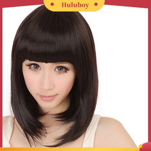 Wig Rambut Sintetis Model Pendek Lurus BOBO Dengan Poni Untuk Wanita