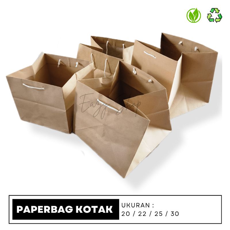 Paper Bag Kotak Polos Coklat | 20x20 22x22 25x25 30x30 | Goodie Bag