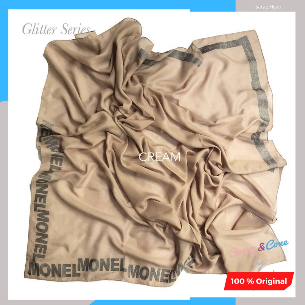 Kerudung Jilbab Hijab Monel Glitter Cream Ori Voal Segi Empat