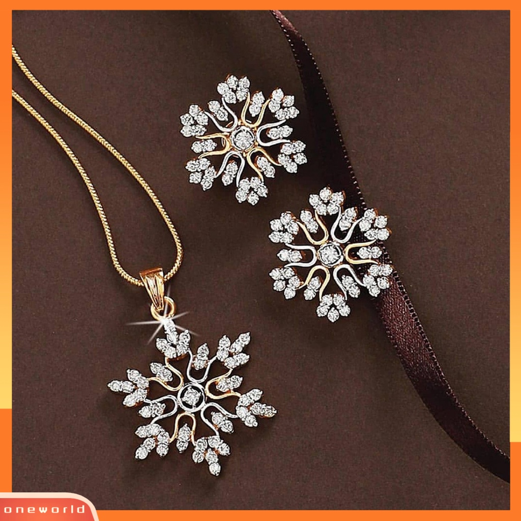 [WONE] 1set Ear Studs Glitter Anti Alergi Temperamen Elegan Bentuk Snowflake Berlian Imitasi Anting Kalung Perhiasan Aksesori