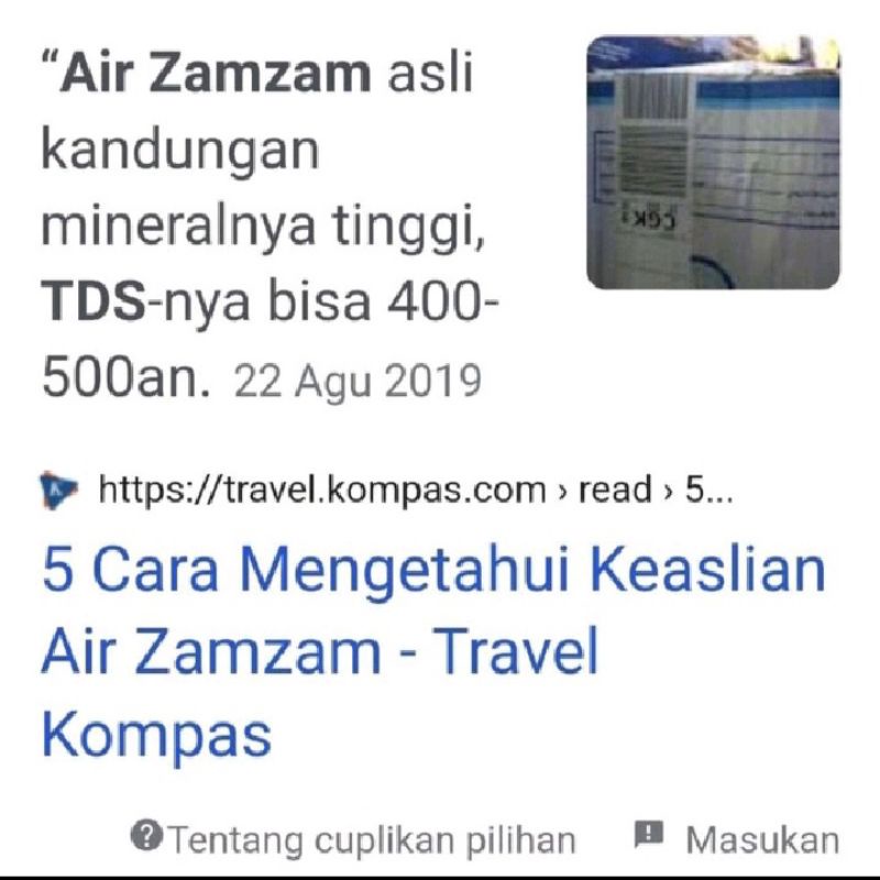 Air Zam-Zam 1Lt 100%Asli Bisa di tes insha allah tidak di campur