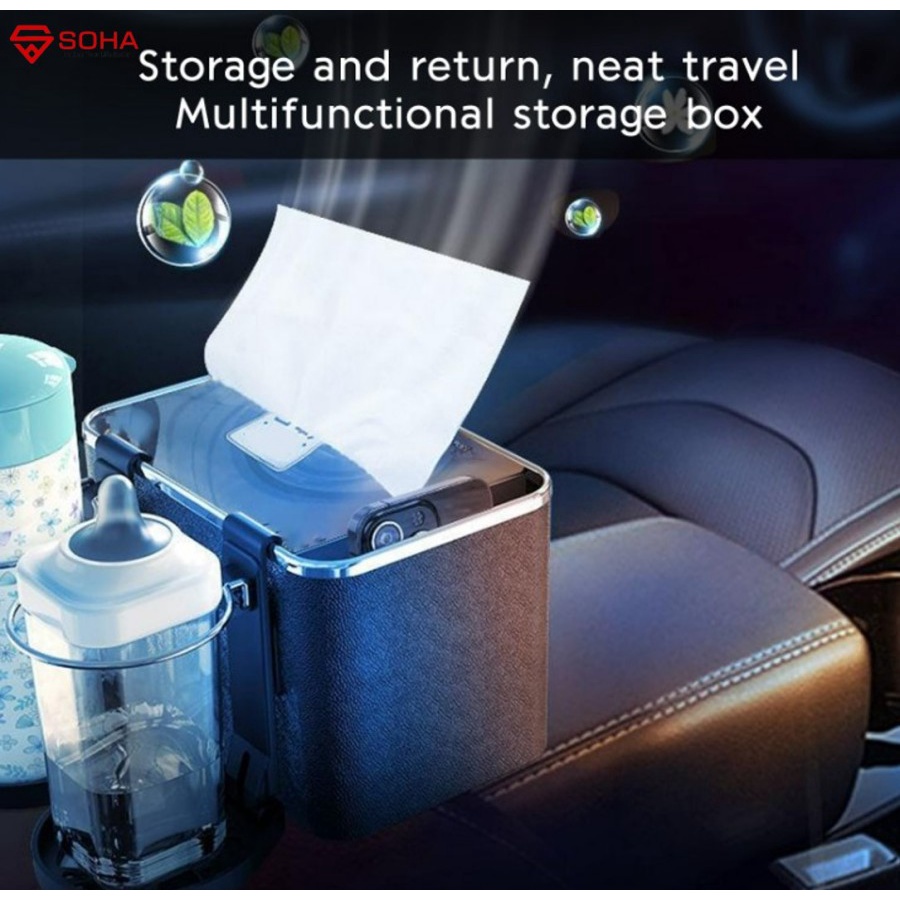 AM-48 Hitam Car Armrest Storage Box Kotak Penyimpanan HP Botol Koin