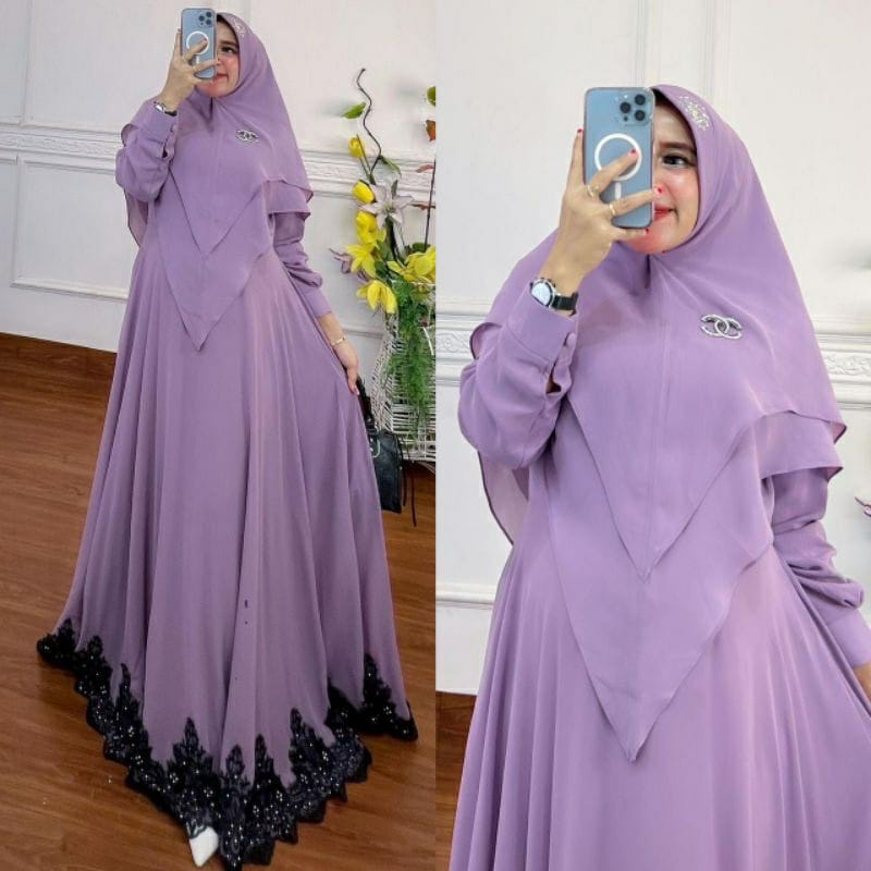 GAMIS STORE | Rabiya Syarii Matt Ceruty Babydoll Polos Basic Apk Renda Premium l Gamis Muslim Syar'i Wanita