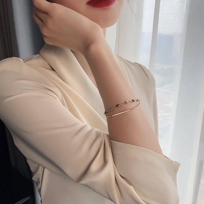 Gelang Charm Kristal Warna Emas Rantai Manik-Manik Warna Emas Lapis Ganda Adjustable Bracelet Perhiasan Hadiah Aksesoris Untuk Wanita