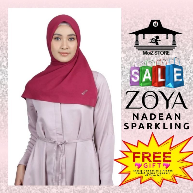 Zoya Jilbab Hijab Scarf Kerudung Segiempat Polos Nadean Sparkling Scarf Zoya