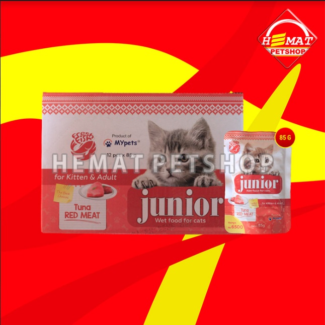 Makanan Kucing Junior Wet Food Pouch 85 Gram Grosir Dus isi 12 Pcs