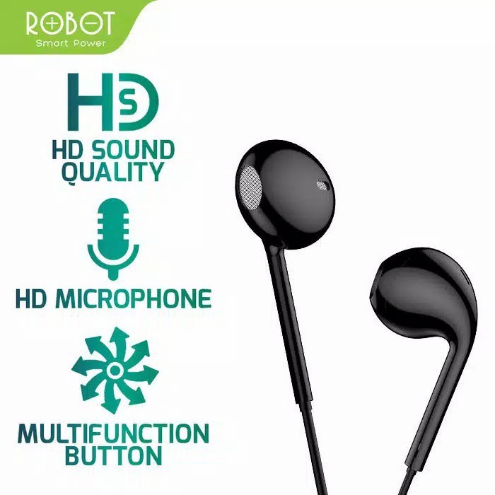 ROBOT Headset RE10 Wired Earphone Basis Handset Hamdsfree - Hitam