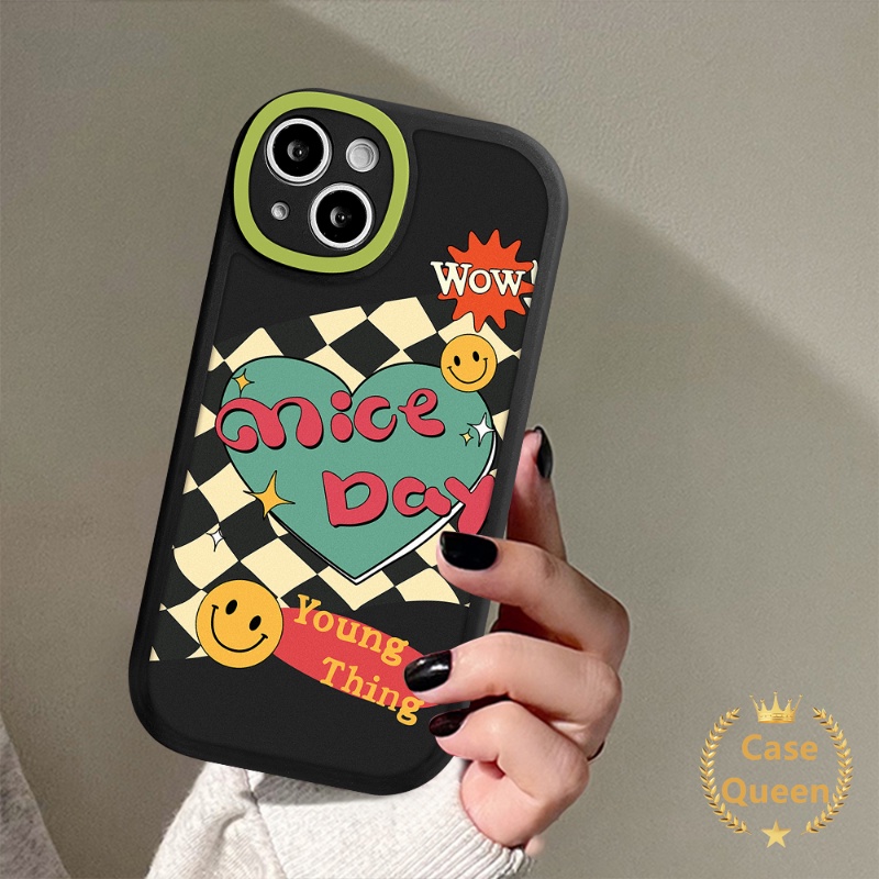 IPHONE Casing Ponsel Papan Catur Smile Love Hati Lucu Kompatibel Untuk Iphone11 13 12 14 Pro Max7 8 6 6s Plus XR X XS Max14 Plus Se2020 Shockproof Soft TPU Back Cover