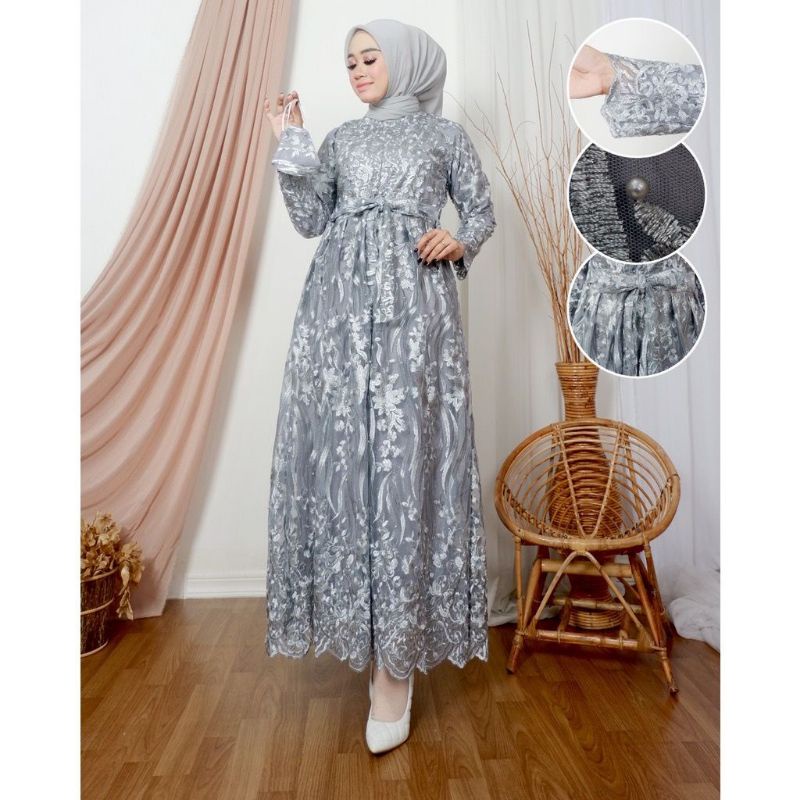 GAMIS BUSUI FULL BRUKAT IMELDA / KOMBINASI BRUKAT TILE / BAJU SERAGAM PERNIKAHAN / GAMIS KONDANGAN /