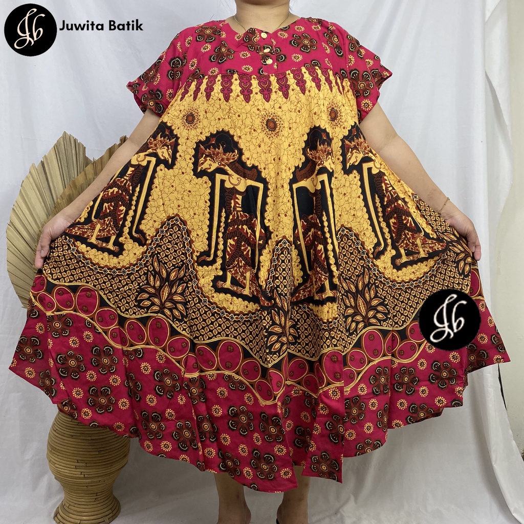 Juwita Batik - Daster Payung Jumbo LD 130 3XL Batik Wayang Klok Pola - Kancing Dada Busui Bumil Terbaru