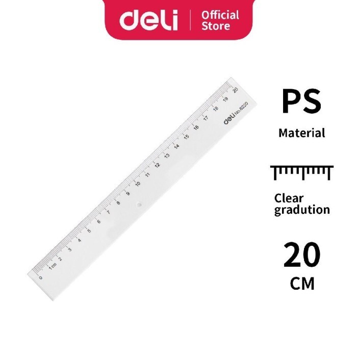 DELI / Transparant Ruller / Penggaris Transparant 20cm / Penggaris Plastik