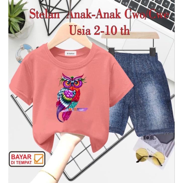 ((IB))SETELAN ANAK UNISEX SEMI JEANS/BIRD DIGITAL SABLON