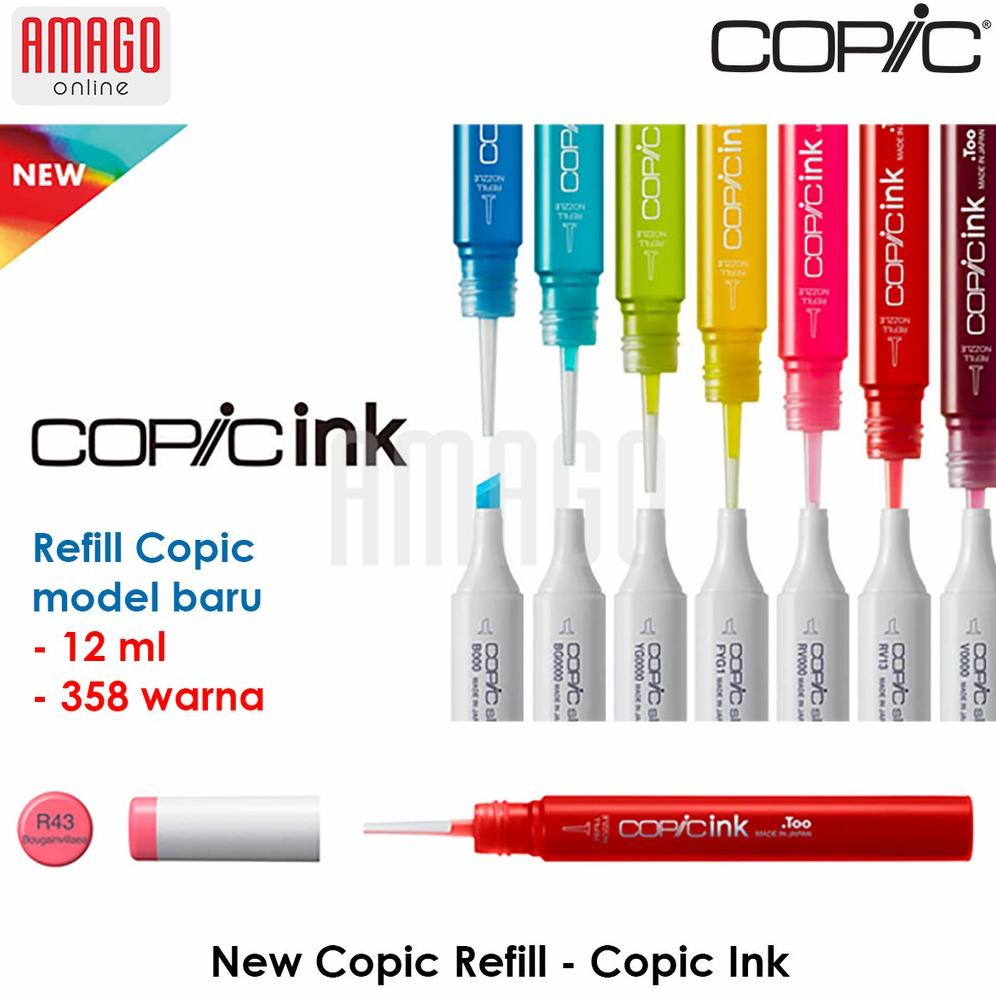 

COPIC INK REFILL - TINTA ISI ULANG COPIC MODEL BARU - 12 ML - HARGA SATUAN - WARNA TULIS DI CATATAN TERLARISS...,,,,,