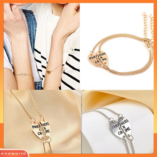 [WONE] 2pcs Wanita Break Hati Rantai Pasangan Sahabat Saudara Gelang Hadiah
