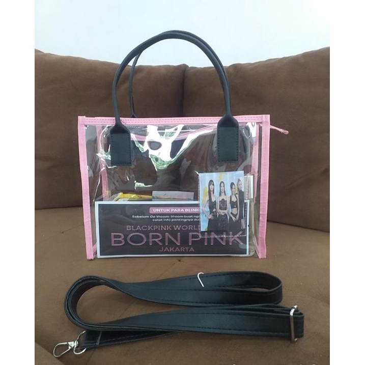 tas slingbag mika pvc black pink