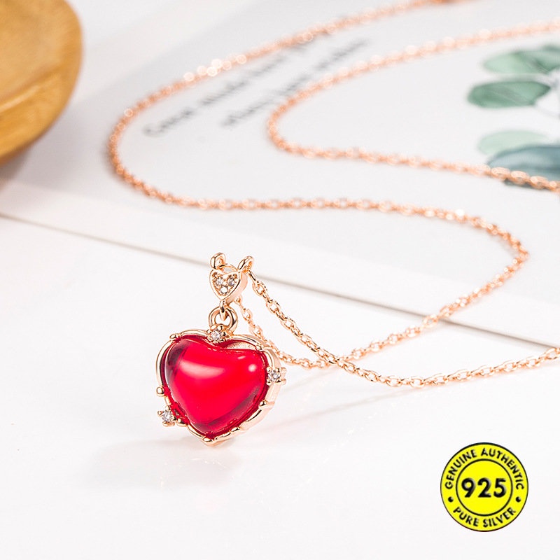 Rantai Klavikula Ultra-Halus Hati Merah Kecil Retro Untuk Wanita U1125