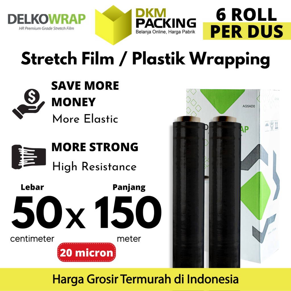 

Plastik Wrapping Stretch Film 50cm x 150m HITAM DELKOWRAP TERMURAH / SATUAN