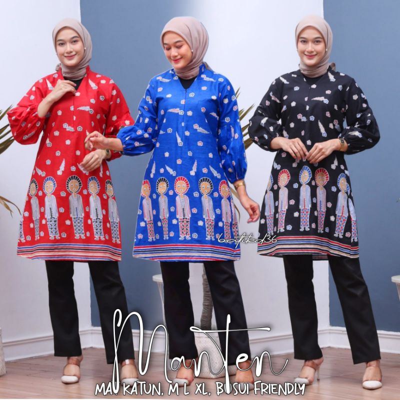 Baju Atasan cewek Katun halus motif karakter manten tunik panjang wanita ibu ibu seragam kembaran kembar kerja kuliah kantor dress kasual pesta cantik anggun modis muslim busui rit depan lengan panjang klasik tradisional kekinian modern