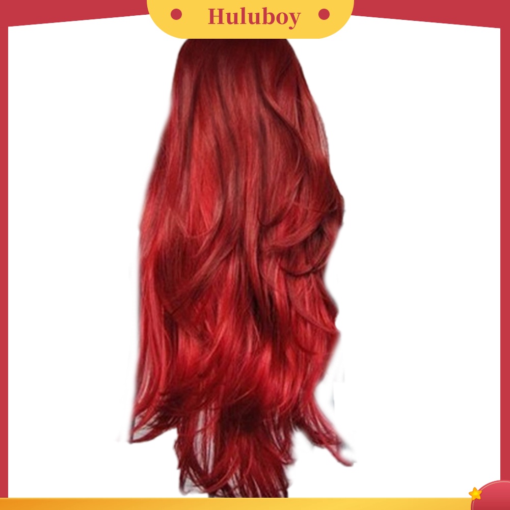 Wig Rambut Panjang Keriting Bahan Serat Suhu Tinggi Warna Wine Red Untuk Wanita