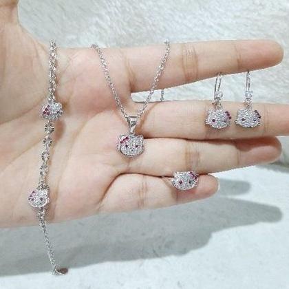 [Art. Z7666] Perhiasan 1 Set Hello Kitty Perak Asli 925 Anak Anak