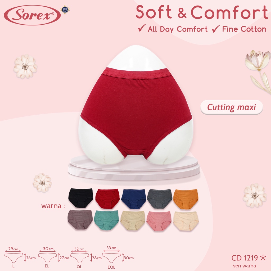 6 Pcs Celana Dalam Wanita SOREX 1219 - MAXI Cutting - Soft &amp; Comfort CD Underwear - Pakaian Dalam Wanita Katun Cotton