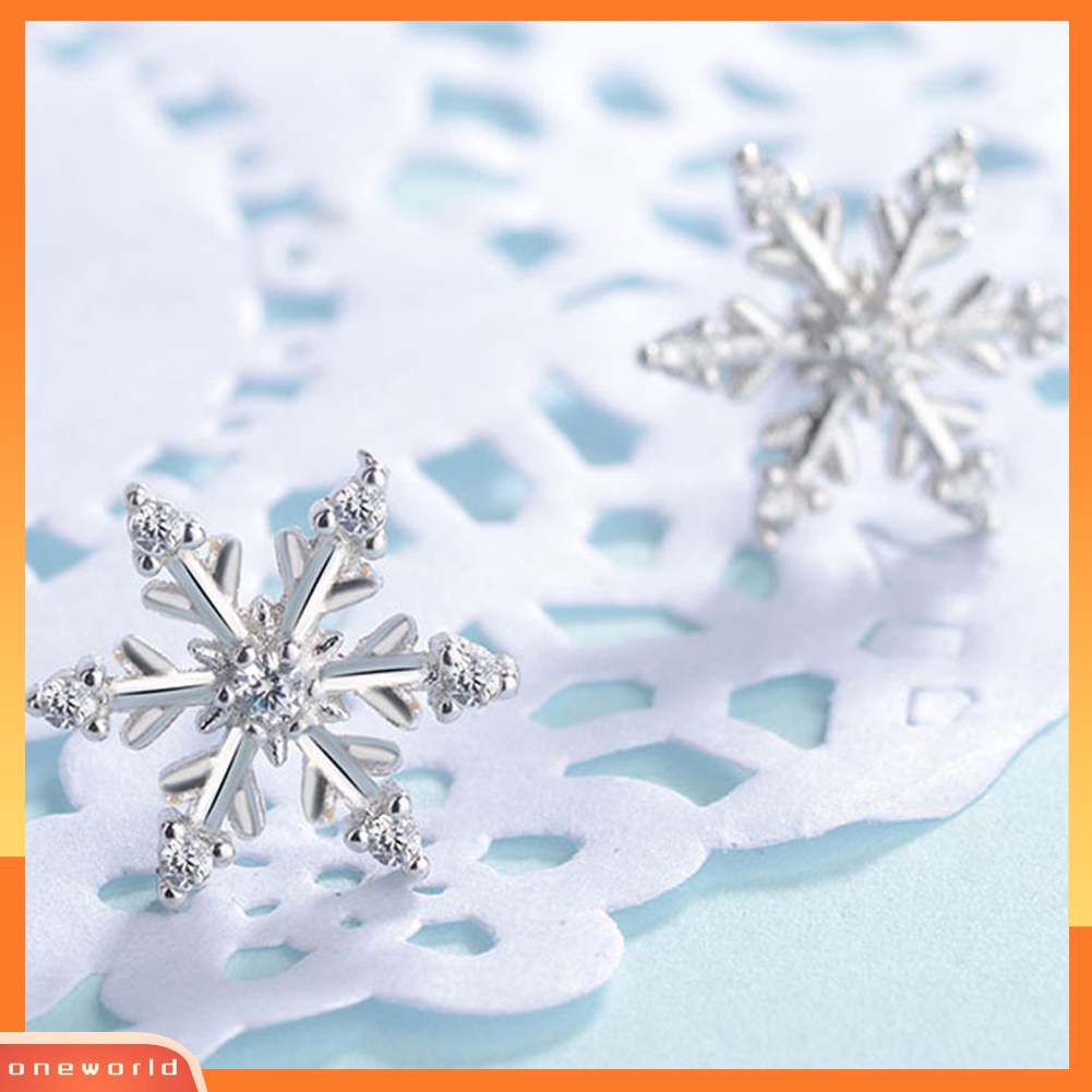 [WONE] Wanita Elegan Berlian Imitasi Bertatahkan Snowflake Ear Stud Earrings Perhiasan Hadiah Xmas