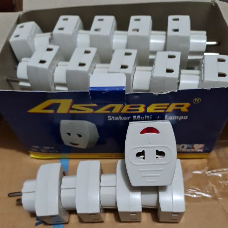 Steker T ASABER + INDIKATOR LAMPU colokan listrik charger T MULTI MURAH GROSIR T