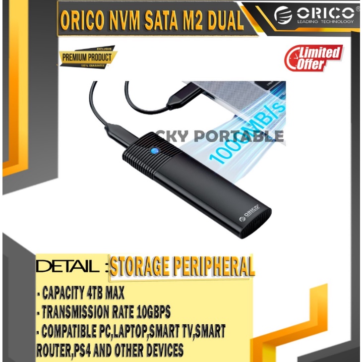 ORICO NVM SATA M2 PWDM2 G2 DUALBLACK ENCLOSURE