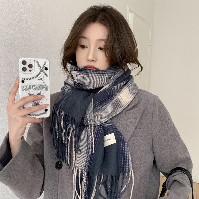 Syal Winter Musim Dingin Autumn Spring Simple Plaid Scarf Shawl Cashmere Unisex SC05