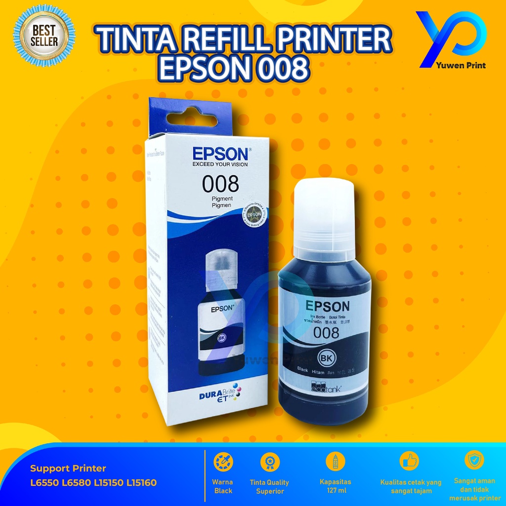 Tinta Epson 008 Black For Printer L6550 L6580 L15150 L15160 Warehouse Sale