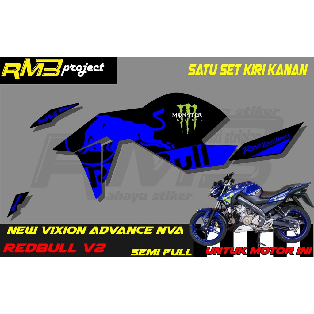 Stiker striping New Vixion Advance Redbull semifull v2