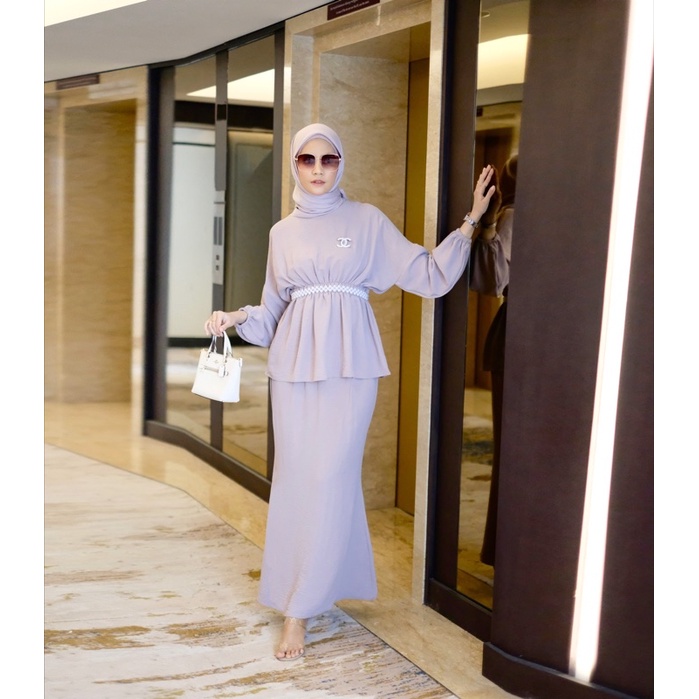 Ounadoutfit Kylie set | setelan rok muslim - outfit kondangan muslimah | setelan wanita mewah | oneset cringkle | setelan airflow adem | baju kondangan wanita