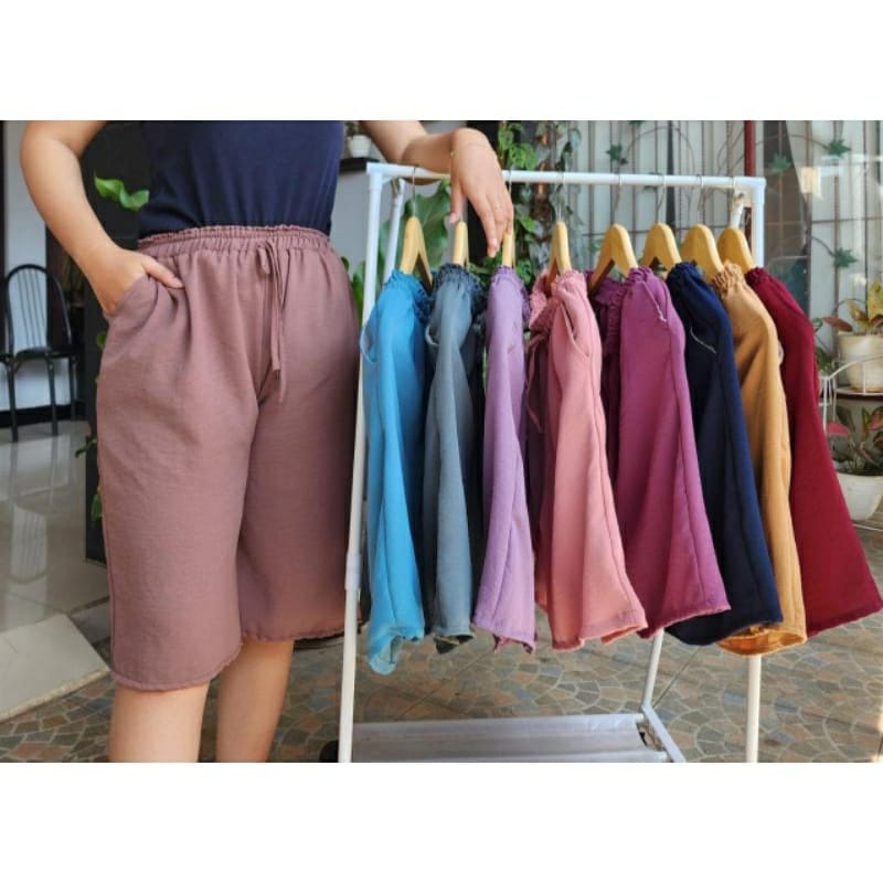 KULOT PENDEK CRINKLE 7/8 JUMBO PINGGANG TALI SERUT