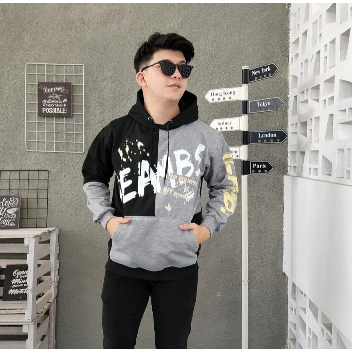 Switer Sweater OFF DESAIN Hoodie Jacket Kasual Desain Mix Warna Gaya Santai Outfit Ala Korean