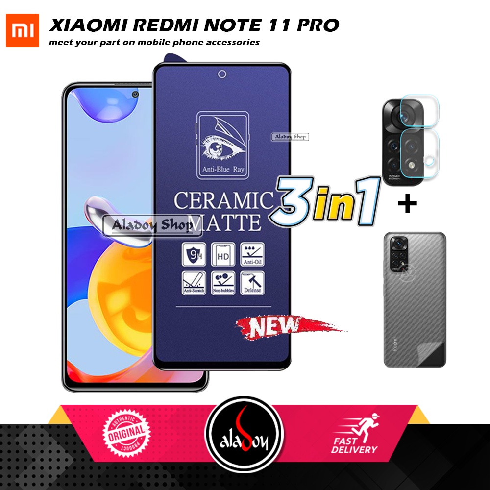 PAKET 3IN1 Anti Gores Blue Matte Anti Glare Xiaomi Redmi Note 11 Pro + Tempered Glass Camera dan Skin Carbon