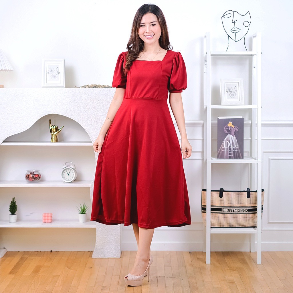 Basic id fashion  Henji dres wanita / Gaun elegant wanita / Dres korean