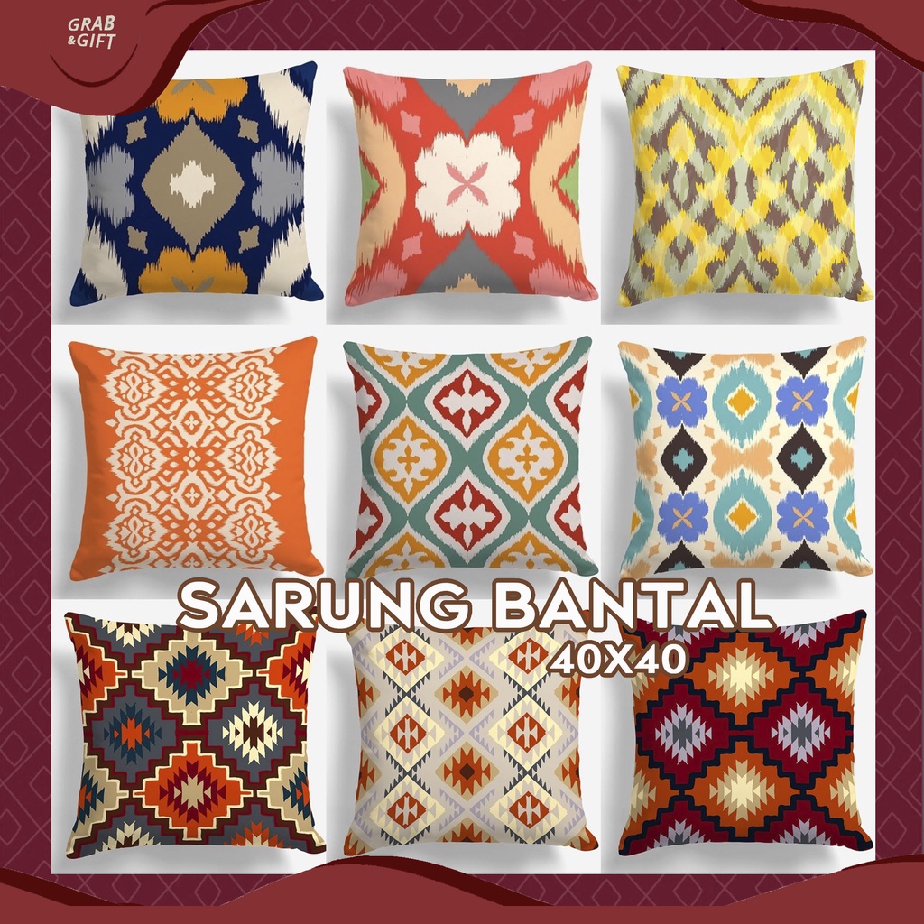 SARUNG Bantal Sofa Motif Kain Tenun Abstrak 40x40 cm Batik Turkish Cover Cushion Pillow