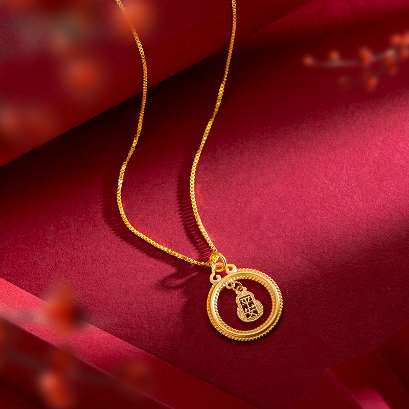 Goldkingdom Perhiasan Fashion 24 K Bangkok Aksesoris Ready Stock Gilt Vintage Aman Liontin Wanita Labu Pesona Klavikula Kalung