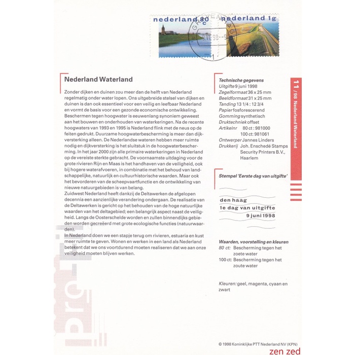 

A290 Prangko Info Page Belanda 1998 Tourism 1 Pcs