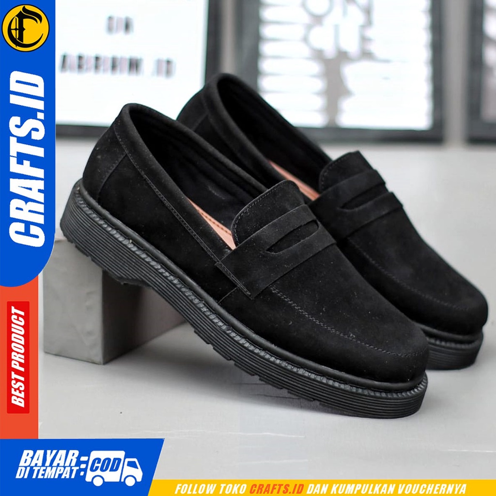 CRAFTS vay - Sepatu Loafers Docmart Formal Casual Kerja Hitam Pria