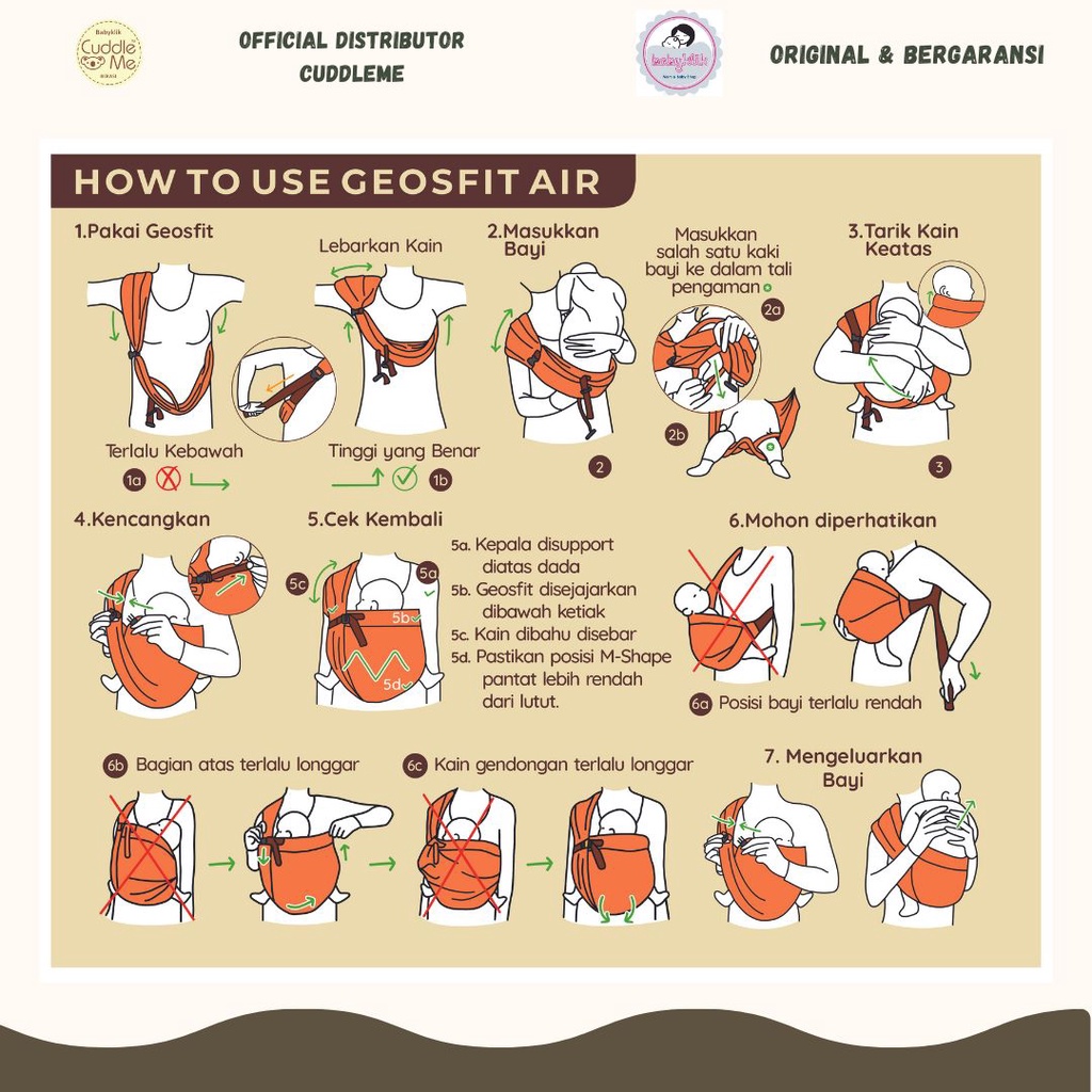CuddleMe Gendongan Bayi Geos Fit Air Gendongan Ringsling Instant M-shape