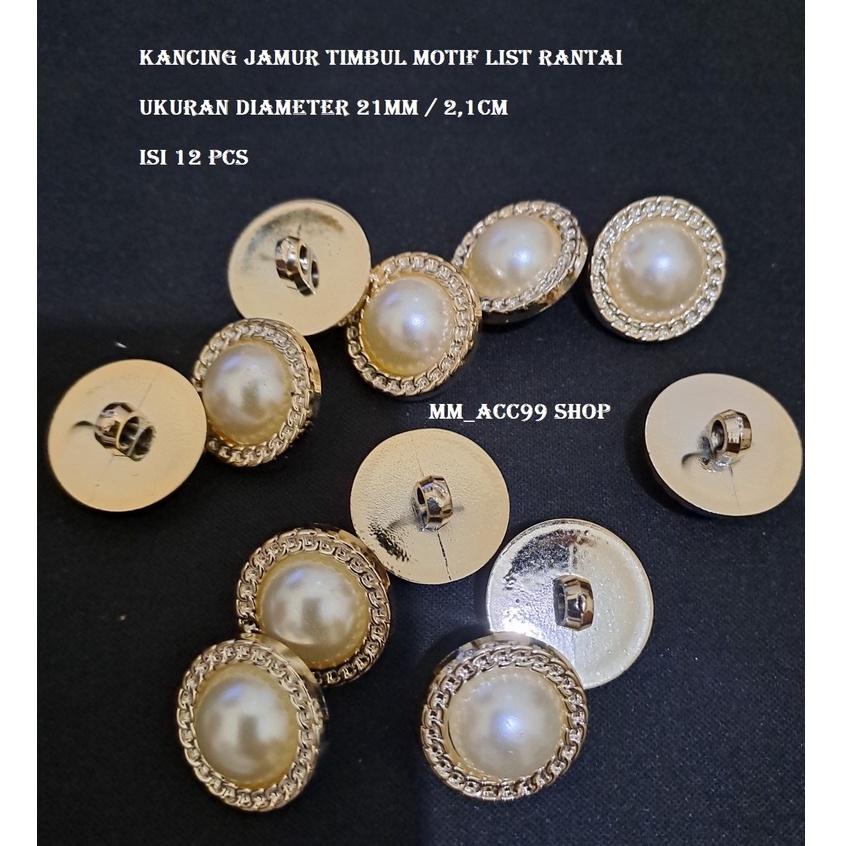 12 PCS KANCING JAMUR TIMBUL LIST RANTAI 21MM 2,1CM