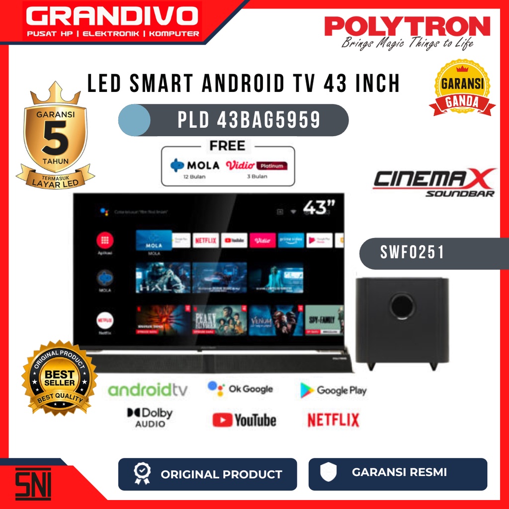 Jual Polytron Led Smart Android Tv Pld Bag Soundbar Subwoofer Garansi Resmi Grandivo