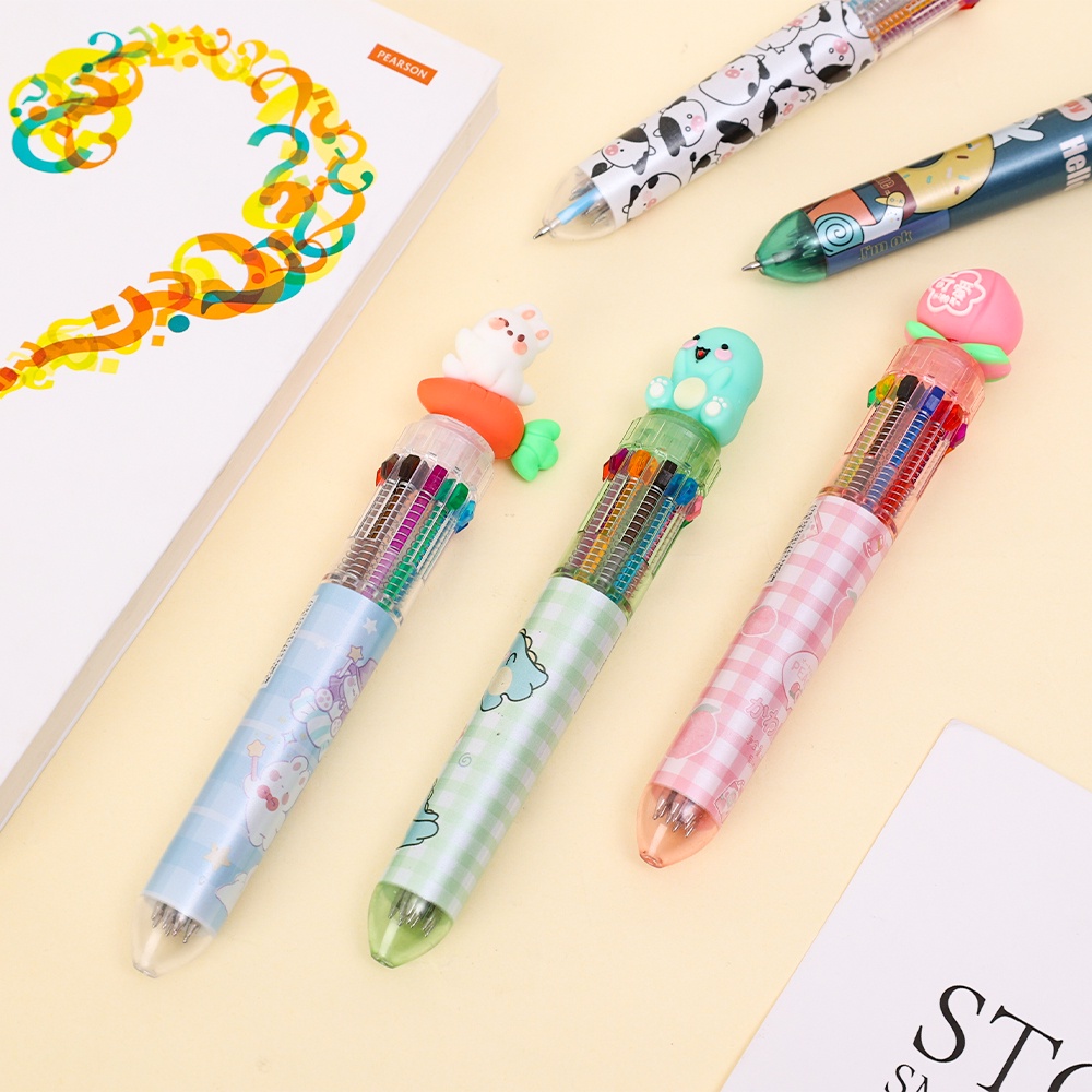 Pulpen Mahasiswa Alat Tulis Kantor Sekolah Pena Siswa Stationary 10warna Warni Pulpen Isi Ulang Warna-Warni Pena Hadiah Siswa Random 1Pcs Bolpoin Kartun Hewan Lucu