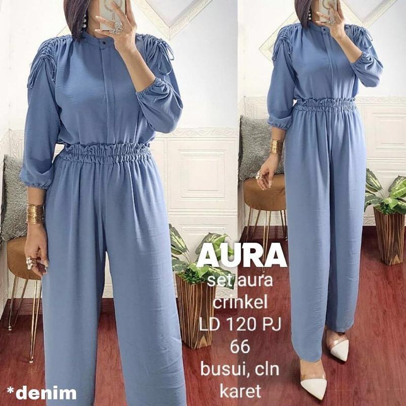 SETELAN WANITA AURA SET WD Bahan CRINKLE AIRFLOW Ukuran M L XL Warna Black / Bata / Mustard / Denim DAPAT BAJU ATASAN DAN CELANA PANJANG SETELAN WANITA TERBARU 2023 KEKINIAN ONE SET WANITA KOREAN STYLE SET WANITA FASHION MUSLIM TERBARU ONE SET CRINKLE